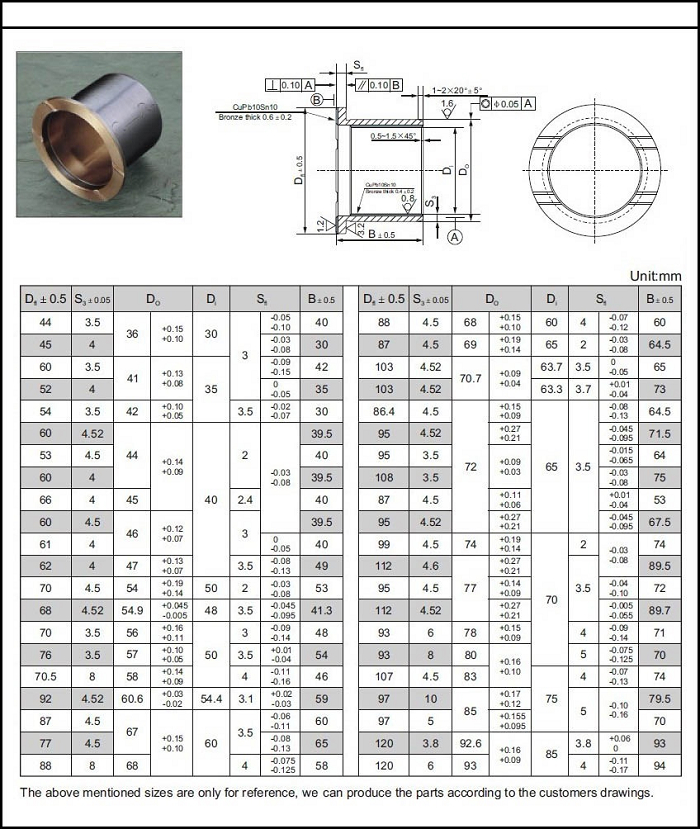 Bimetal Bearings TOB 032 Specification