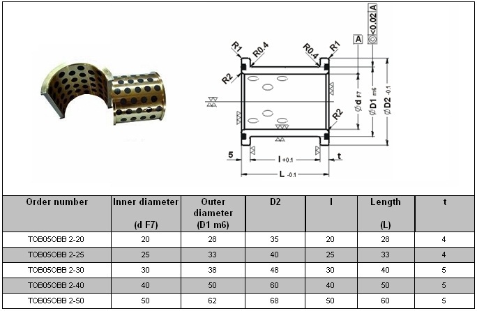 Casting Bronze Bearings TOB 051 Specification